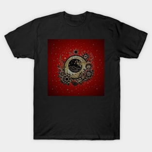 Noble flowers in golden and black colors. T-Shirt